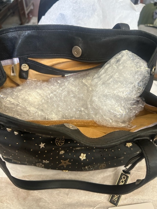 Jimmy Choo Black Zodiac Leather Shoulder Bag w/Gold & Silver Stud Accents COA - Picture 7 of 14